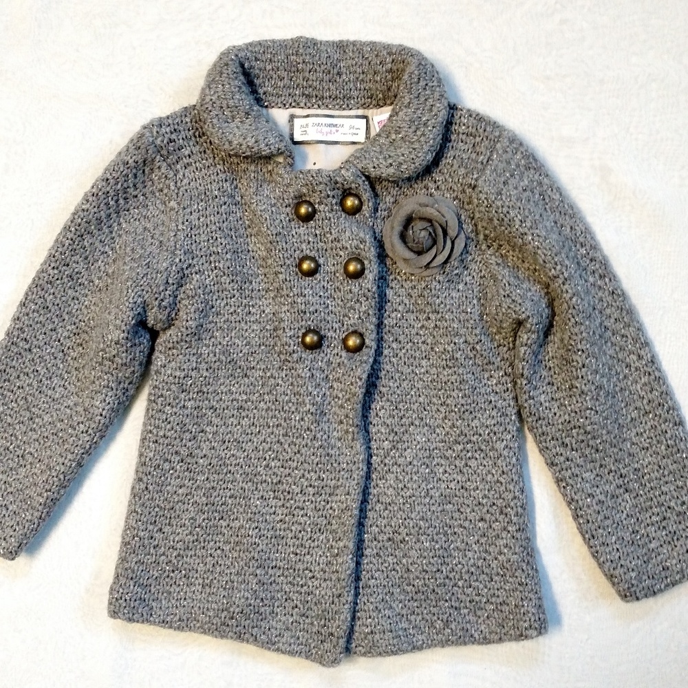 Zara Knitwear Girl's Gray Sweater Cardigan 24-36 - Picture 3 of 7